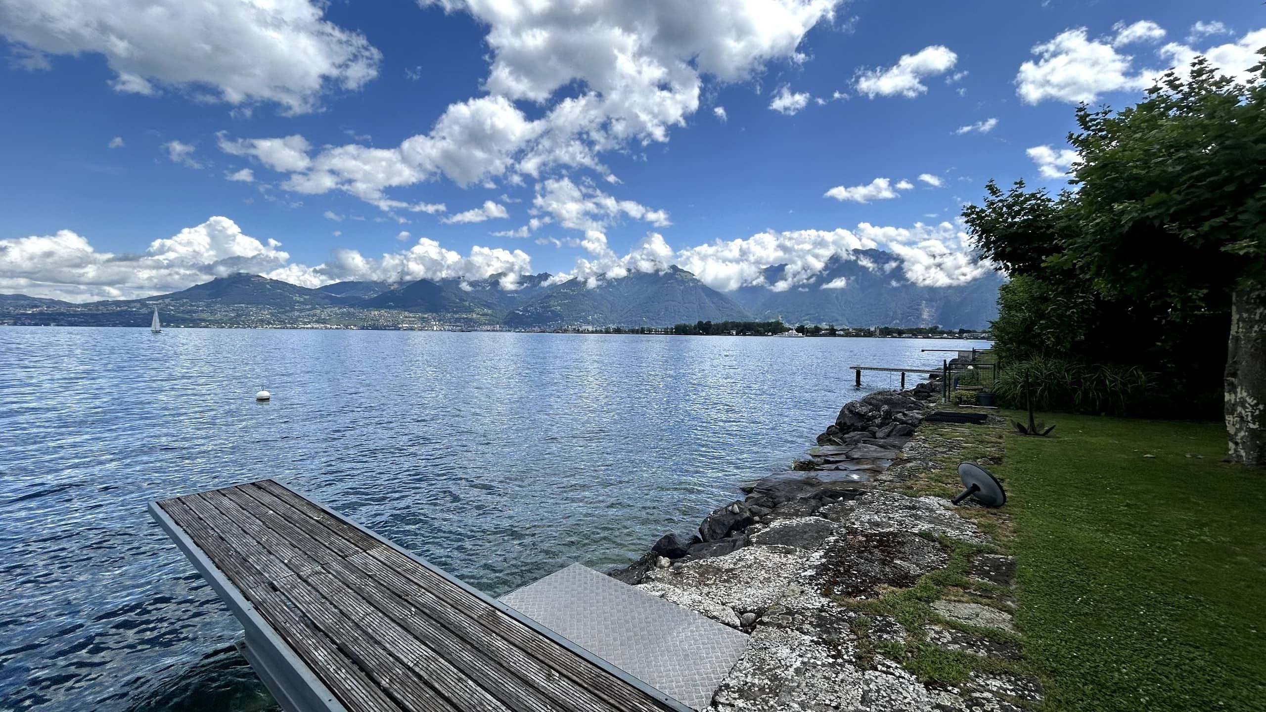 Private jetty on Lake Geneva, facing the Alps