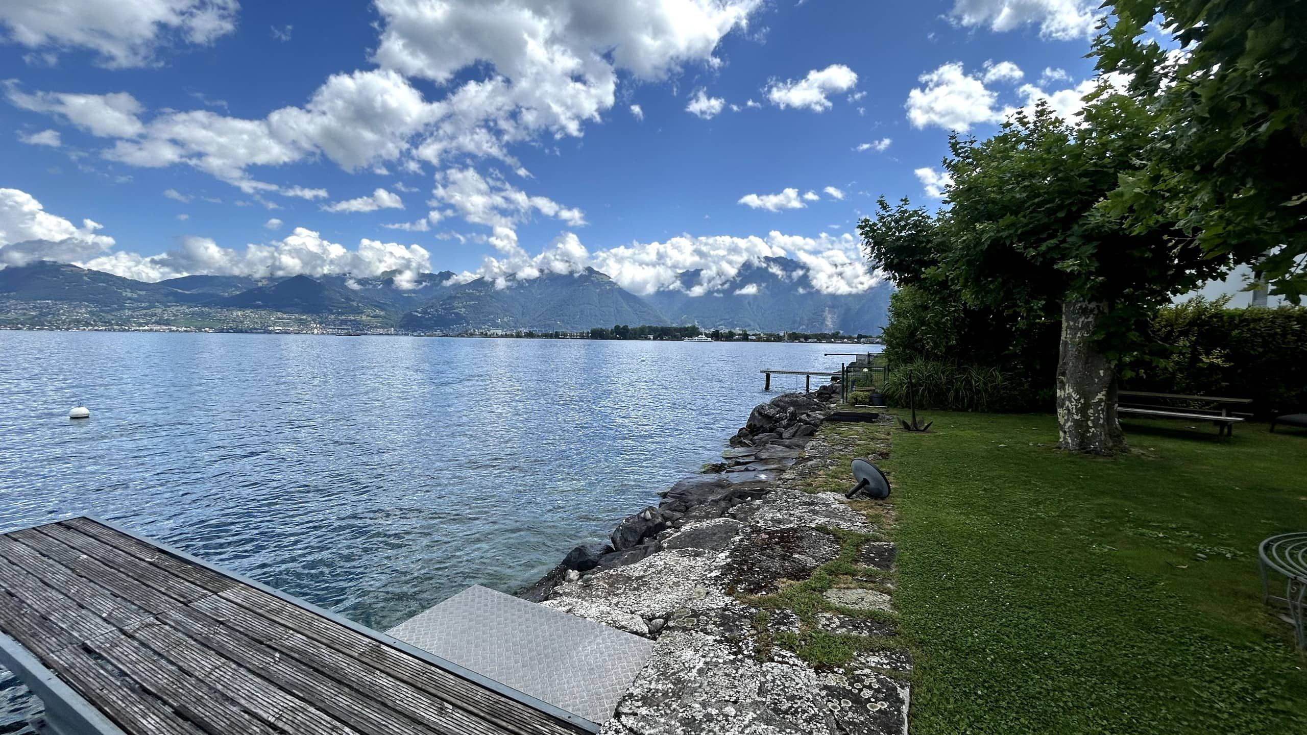 The jetty and the mountains under the clouds